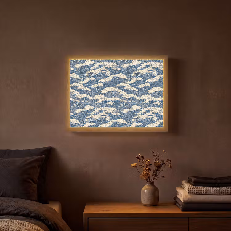 Golven - Klassiek - Blauw Light Box met batterij (Wandlamp) middel 907 -sfeer4