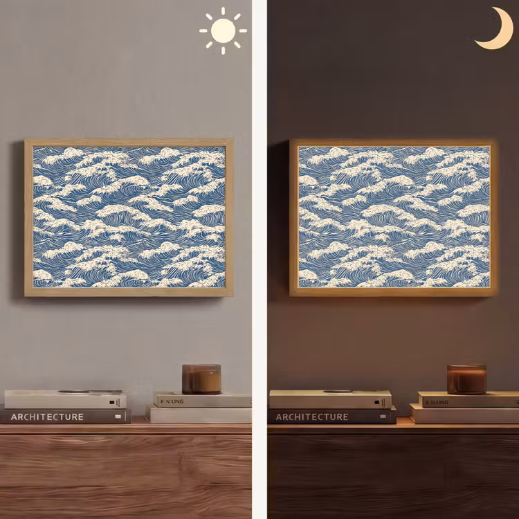 Golven - Klassiek - Blauw Light Box met batterij (Wandlamp) middel 907 -sfeer3