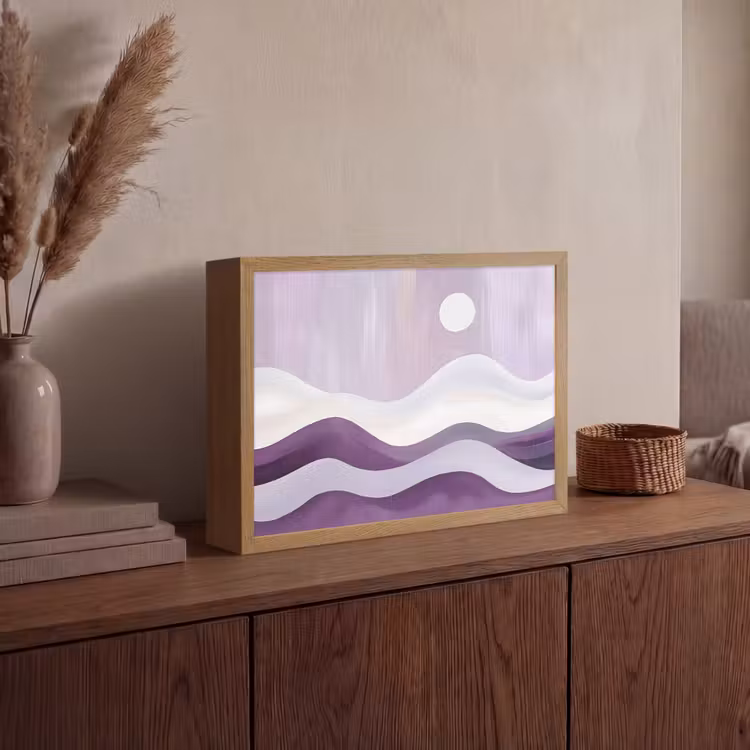 Golven - Heuvels - Abstract - Paars Light Box met batterij (Wandlamp) middel -sfeer2