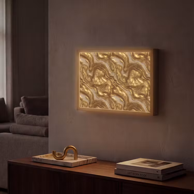 Golven - Organisch - Goud - Crème Light Box met batterij (Wandlamp) middel 907 -sfeer1