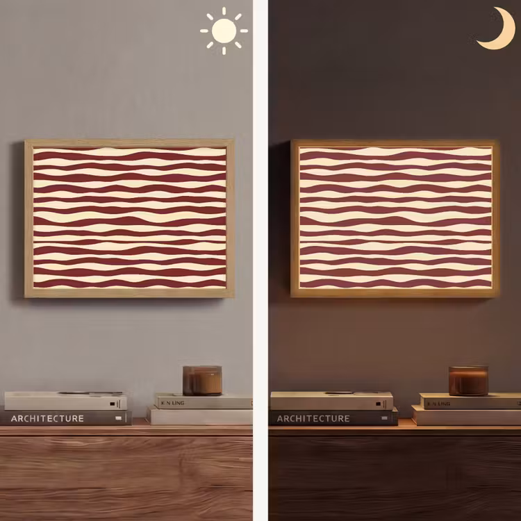 Golven - Rood - Patroon - Crème Light Box met batterij (Wandlamp) middel 907 -sfeer3