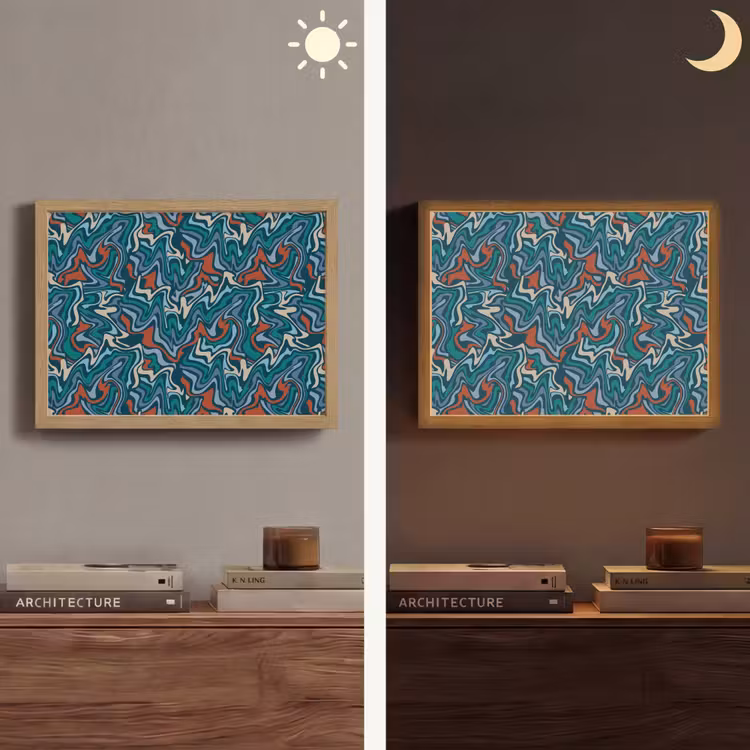 Golven - Retro - Blauw - Patroon Light Box met batterij (Wandlamp) middel 907 -sfeer3