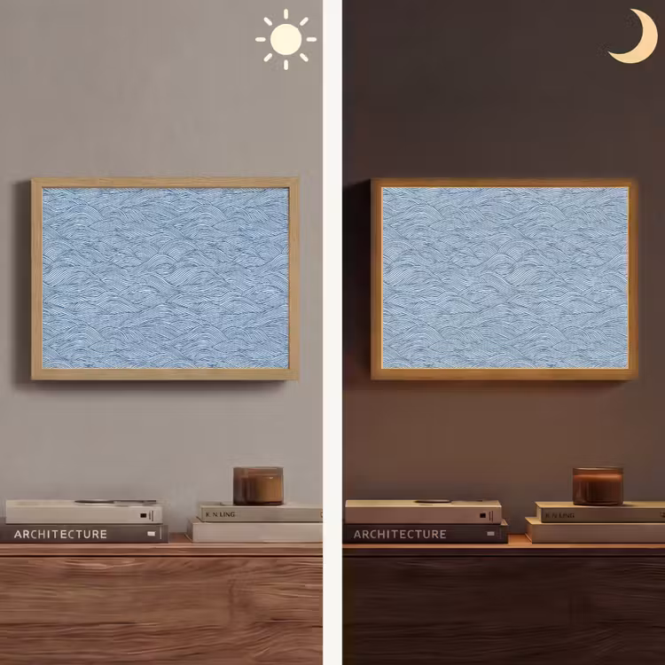 Golven - Ritmisch - Blauw Light Box met batterij (Wandlamp) middel 907 -sfeer3