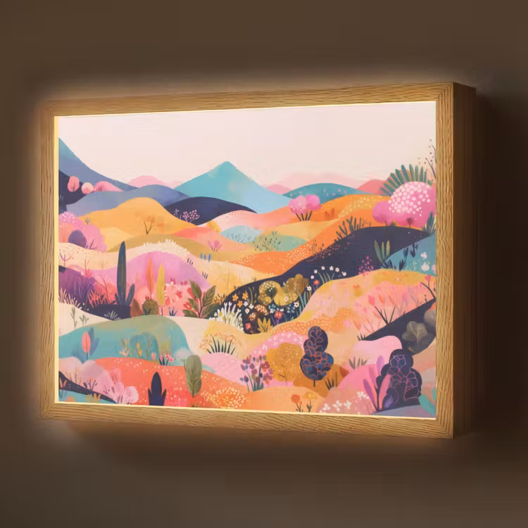 Golvende heuvels - Abstracte planten - Dromerig Light Box met batterij (Wandlamp) middel -z3d_website