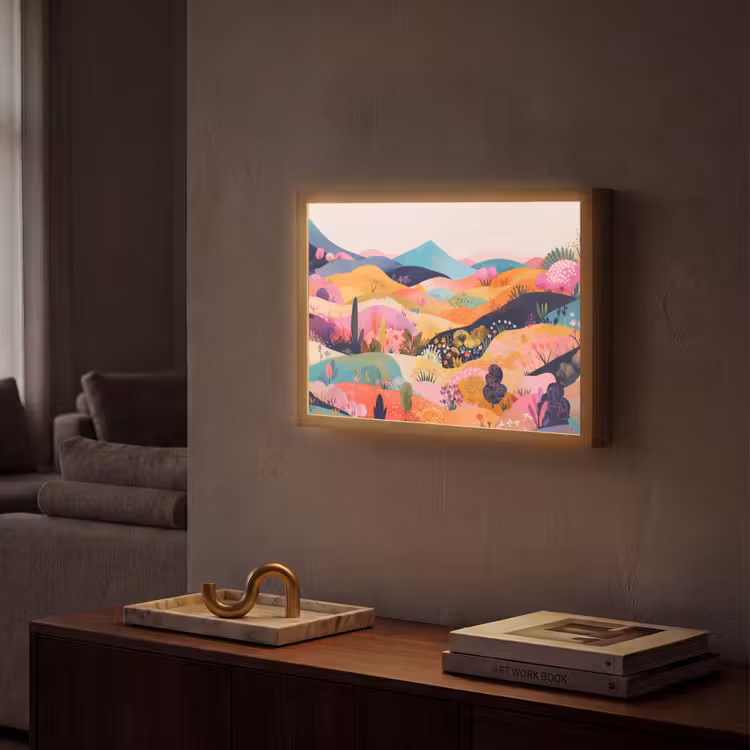Golvende heuvels - Abstracte planten - Dromerig Light Box met batterij (Wandlamp) middel -sfeer1