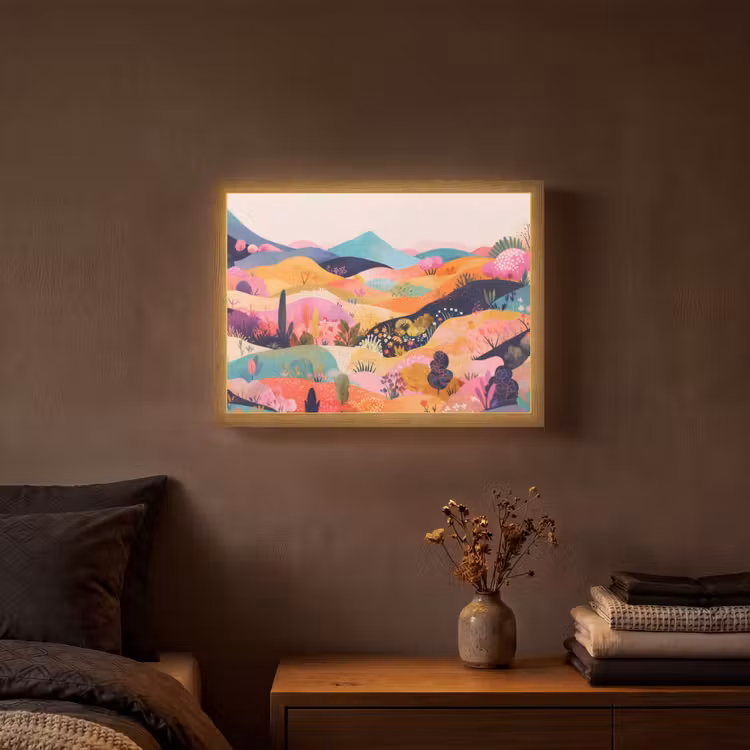 Golvende heuvels - Abstracte planten - Dromerig Light Box met batterij (Wandlamp) middel -sfeer4