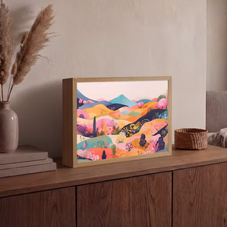 Golvende heuvels - Abstracte planten - Dromerig Light Box met batterij (Wandlamp) middel -sfeer2