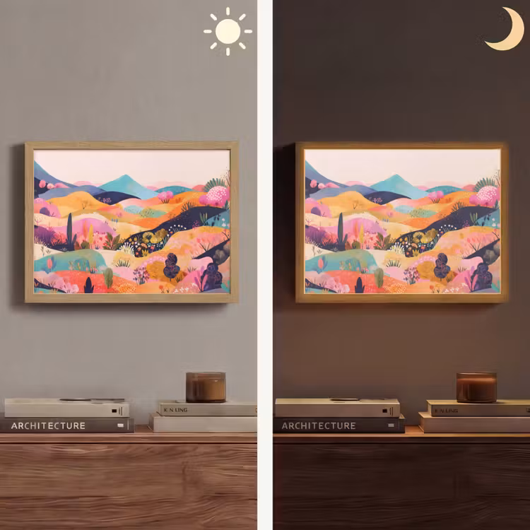 Golvende heuvels - Abstracte planten - Dromerig Light Box met batterij (Wandlamp) middel -sfeer3