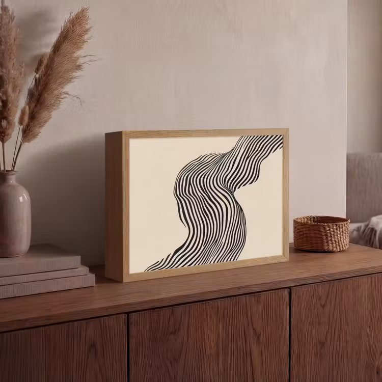 Golvend - Lijnen - Abstract - Silhouet Light Box met batterij (Wandlamp) middel -sfeer2
