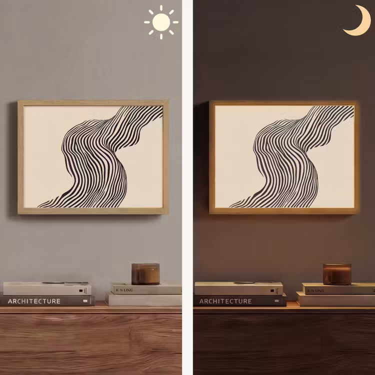 Golvend - Lijnen - Abstract - Silhouet Light Box met batterij (Wandlamp) middel -sfeer3