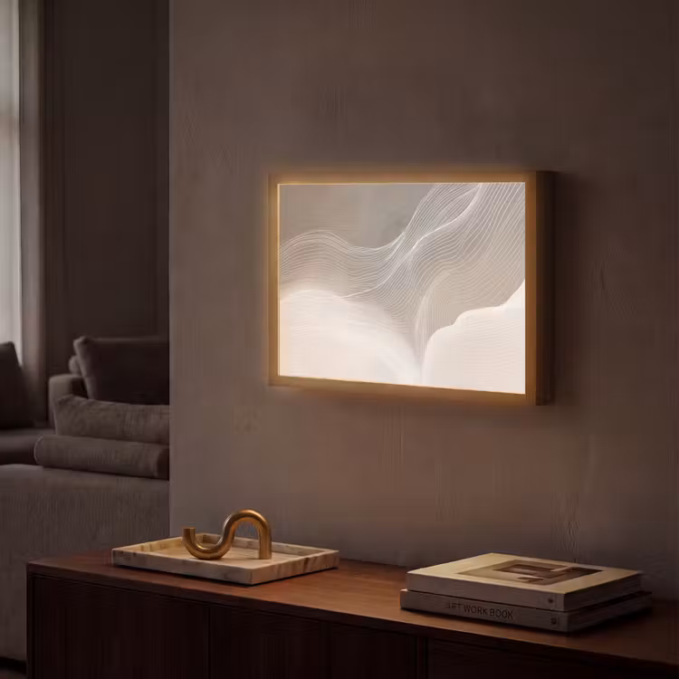 Golvende lijnen - Luchtstromen - Harmonieus Light Box met batterij (Wandlamp) middel -sfeer1