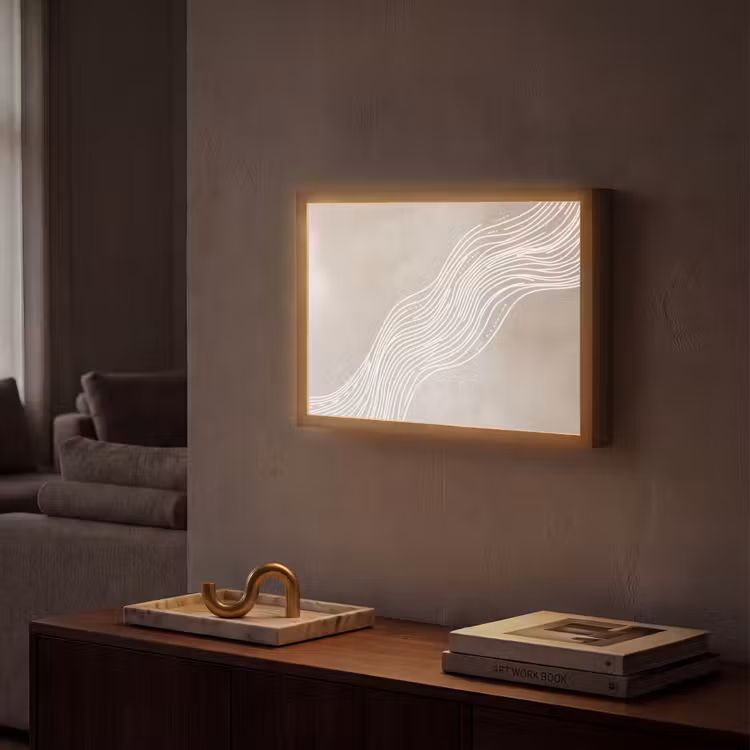 Golvende lijnen - Vloeiend - Zandkleurig Light Box met batterij (Wandlamp) middel -sfeer1