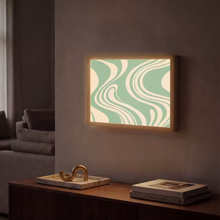 Golvende lijnen - Mintgroen - Dansende vormen Light Box met batterij (Wandlamp) middel -sfeer1