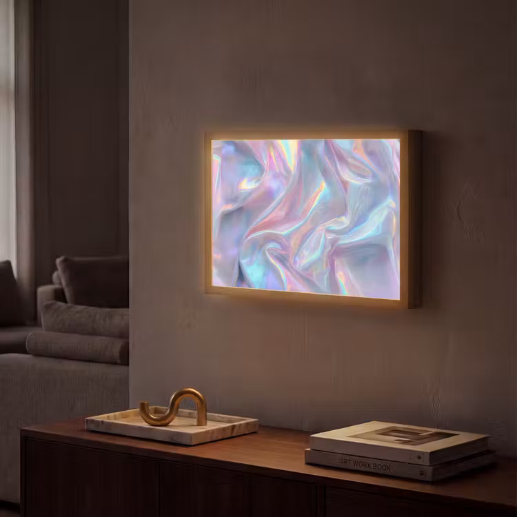 Golvend - Pasteltinten - Glanzend - Stof Light Box met batterij (Wandlamp) middel -sfeer1