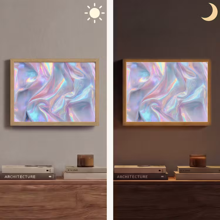 Golvend - Pasteltinten - Glanzend - Stof Light Box met batterij (Wandlamp) middel -sfeer3