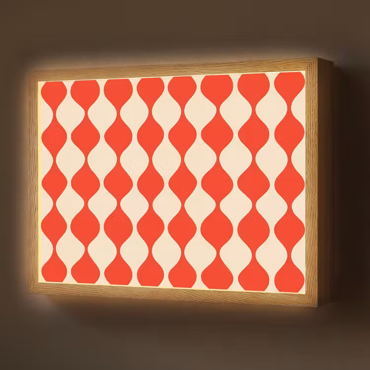 Golvend patroon - Retro - Rood - Beige Light Box met batterij (Wandlamp) middel 907 -z3d_website