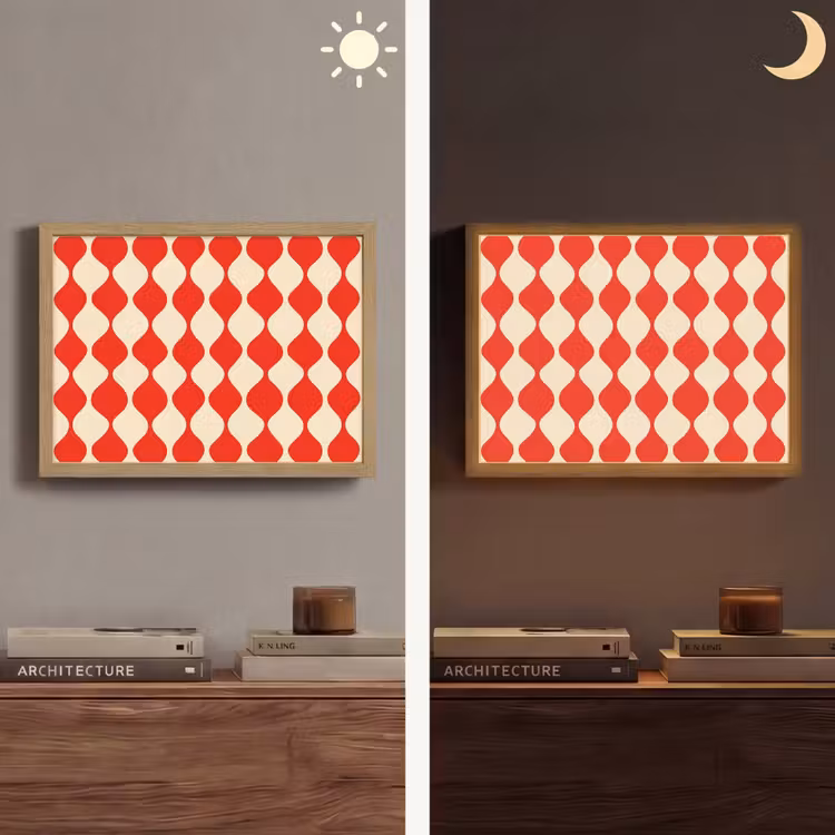 Golvend patroon - Retro - Rood - Beige Light Box met batterij (Wandlamp) middel 907 -sfeer3