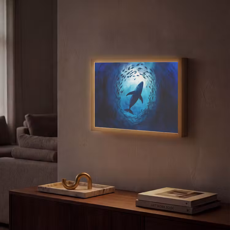 Walvis - Vissen - Donkerblauw Light Box met batterij (Wandlamp) middel -sfeer1