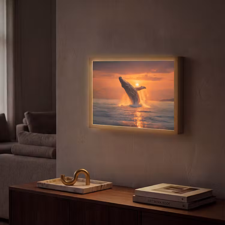 Walvis - Zon - Zee Light Box met batterij (Wandlamp) middel -sfeer1