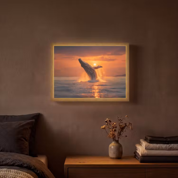 Walvis - Zon - Zee Light Box met batterij (Wandlamp) middel -sfeer4