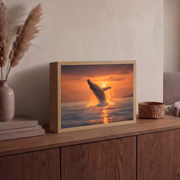 Walvis - Zon - Zee Light Box met batterij (Wandlamp) middel -sfeer2