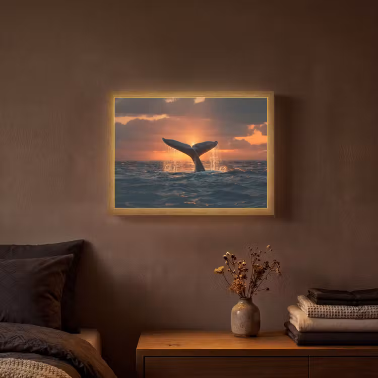 Walvis staart - Water - Zonsondergang Light Box met batterij (Wandlamp) middel -sfeer4