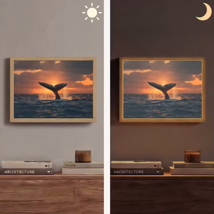 Walvis staart - Water - Zonsondergang Light Box met batterij (Wandlamp) middel -sfeer3