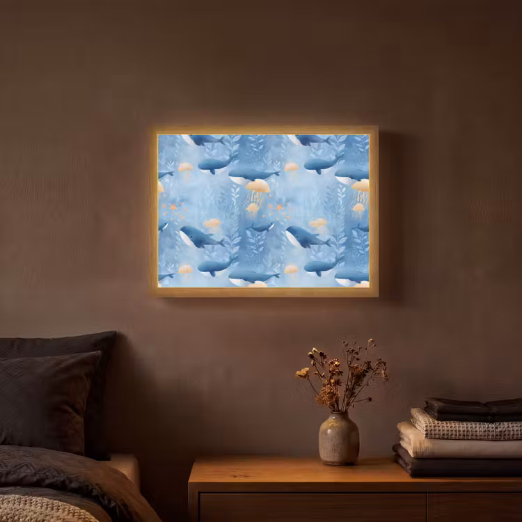 Walvissen - Oceaan - Blauw Light Box met batterij (Wandlamp) middel 907 -sfeer4