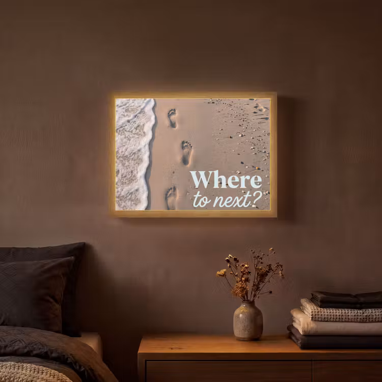 Where to next - Strand - Voetstappen Light Box met batterij (Wandlamp) middel -sfeer4