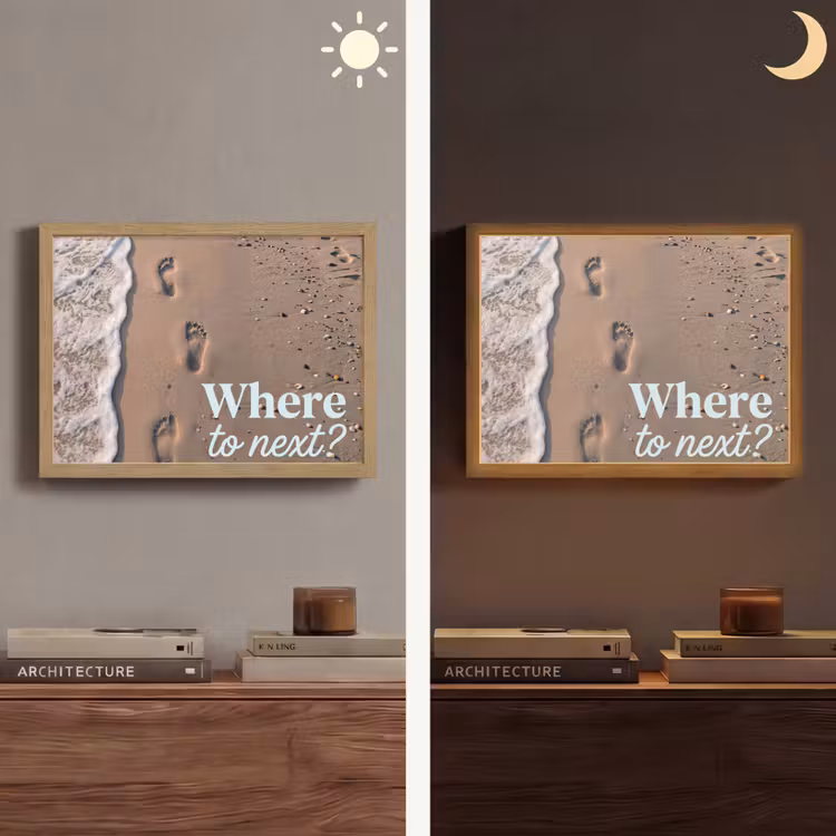 Where to next - Strand - Voetstappen Light Box met batterij (Wandlamp) middel -sfeer3