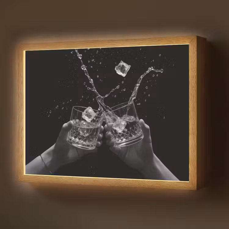 Whiskyglazen - Ijs - Spetters - Zwart Light Box met batterij (Wandlamp) middel -z3d_website