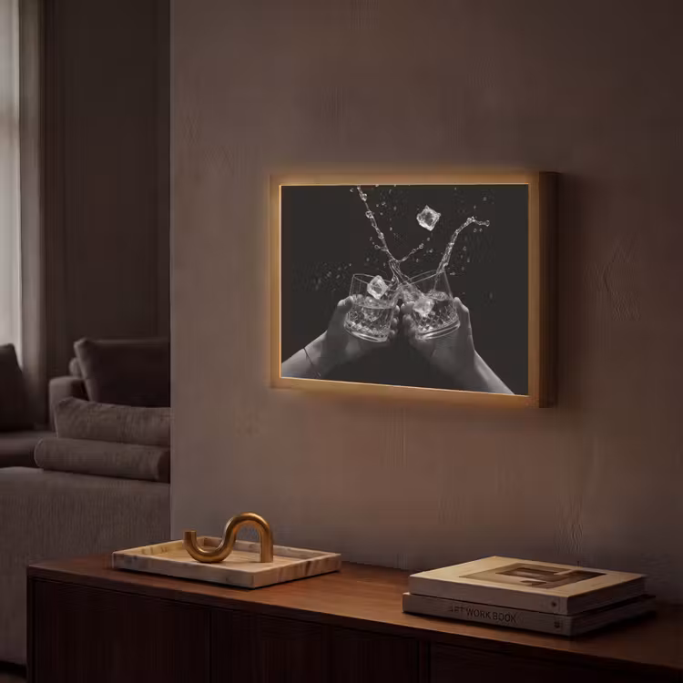 Whiskyglazen - Ijs - Spetters - Zwart Light Box met batterij (Wandlamp) middel -sfeer1
