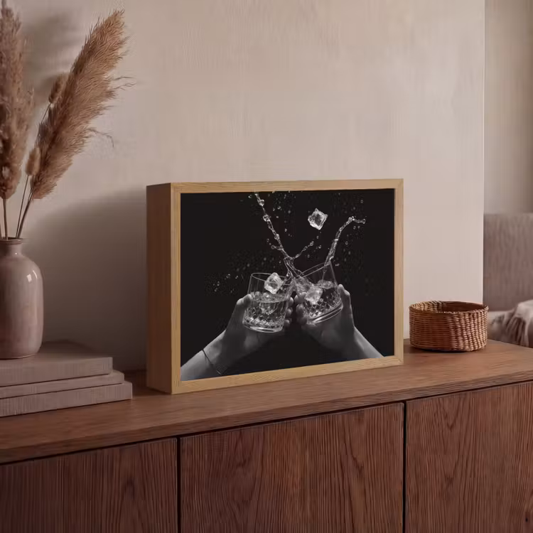 Whiskyglazen - Ijs - Spetters - Zwart Light Box met batterij (Wandlamp) middel -sfeer2