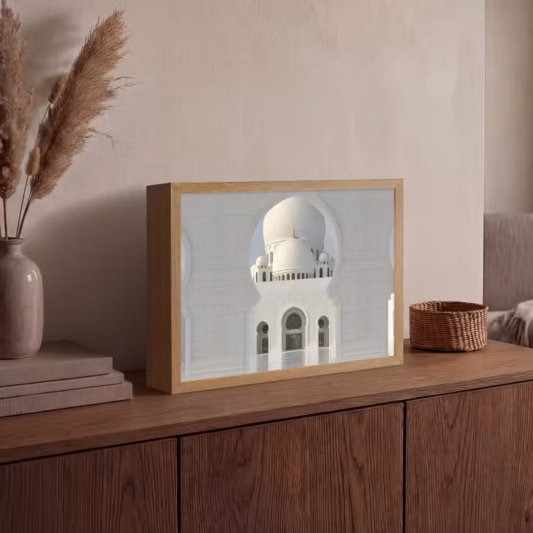 Witte koepel - Gouden Details - Moskee Light Box met batterij (Wandlamp) middel -sfeer2