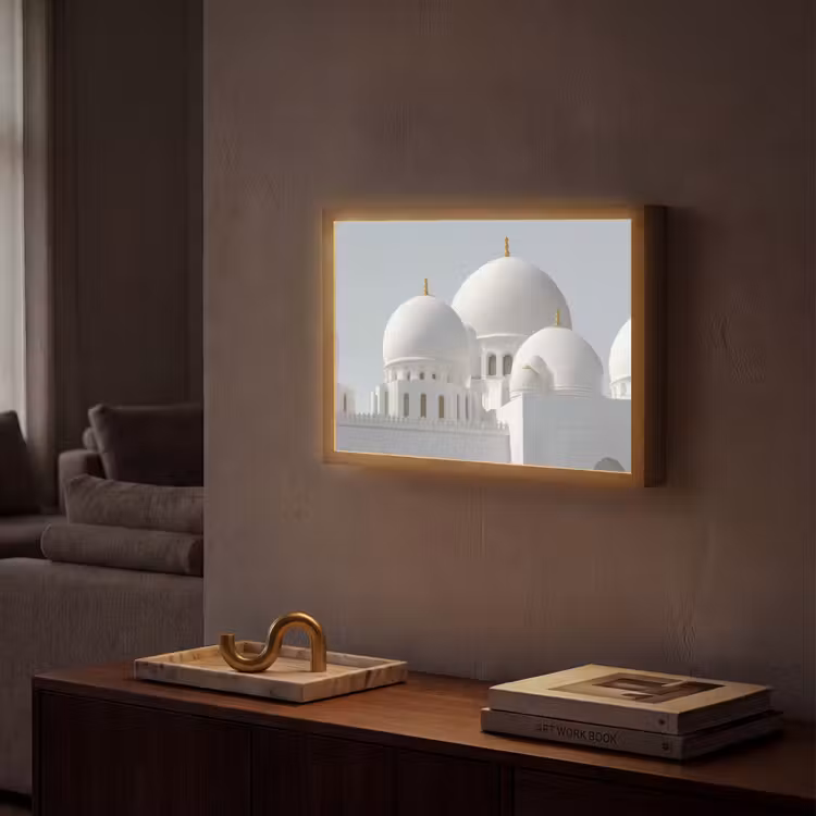 Witte koepels - Helderblauwe lucht - Islamitisch Light Box met batterij (Wandlamp) middel -sfeer1