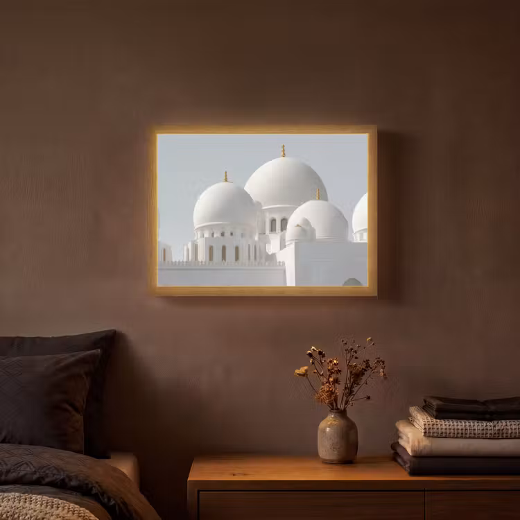 Witte koepels - Helderblauwe lucht - Islamitisch Light Box met batterij (Wandlamp) middel -sfeer4