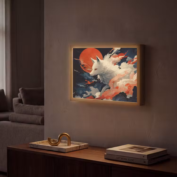 Witte vos - wolken - maan Light Box met batterij (Wandlamp) middel -sfeer1