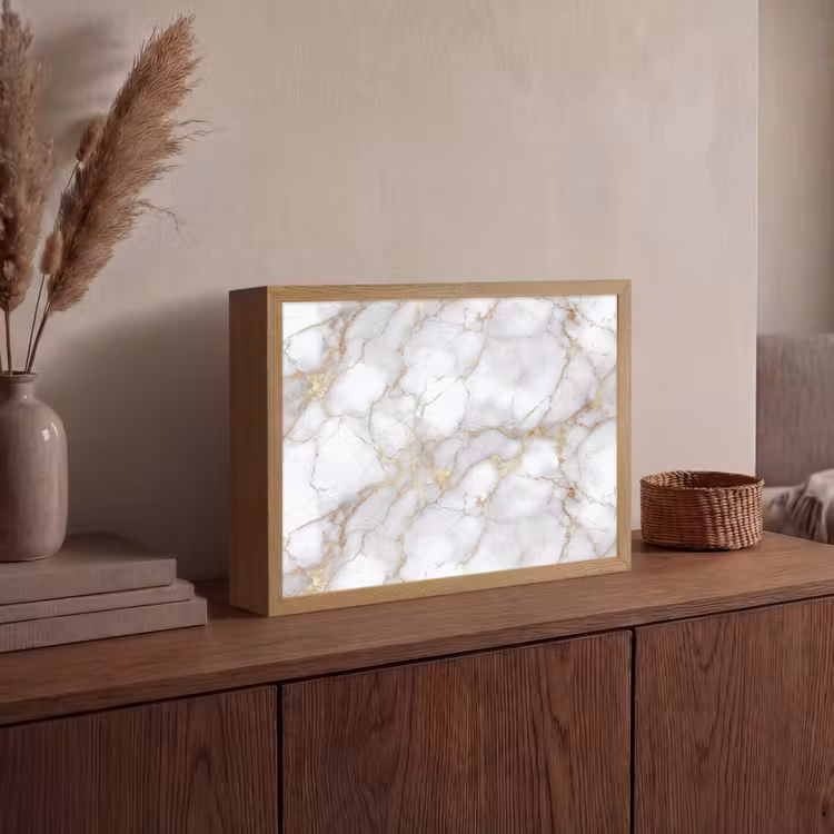 Wit - Goud - Marmer - Grijs Light Box met batterij (Wandlamp) middel 907 -sfeer2
