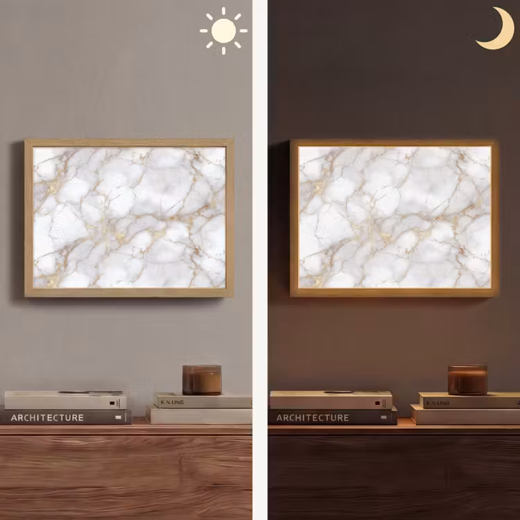 Wit - Goud - Marmer - Grijs Light Box met batterij (Wandlamp) middel 907 -sfeer3
