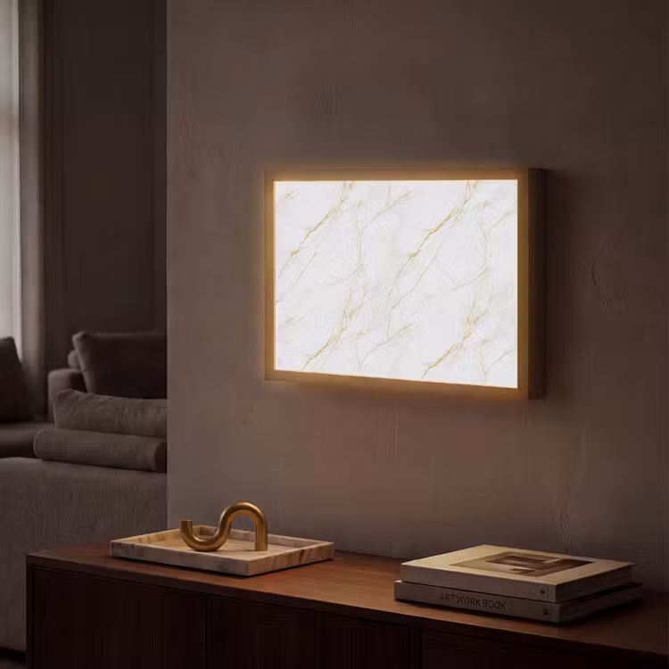 Wit - Marmer - Goud - Luxueus Light Box met batterij (Wandlamp) middel 907 -sfeer1