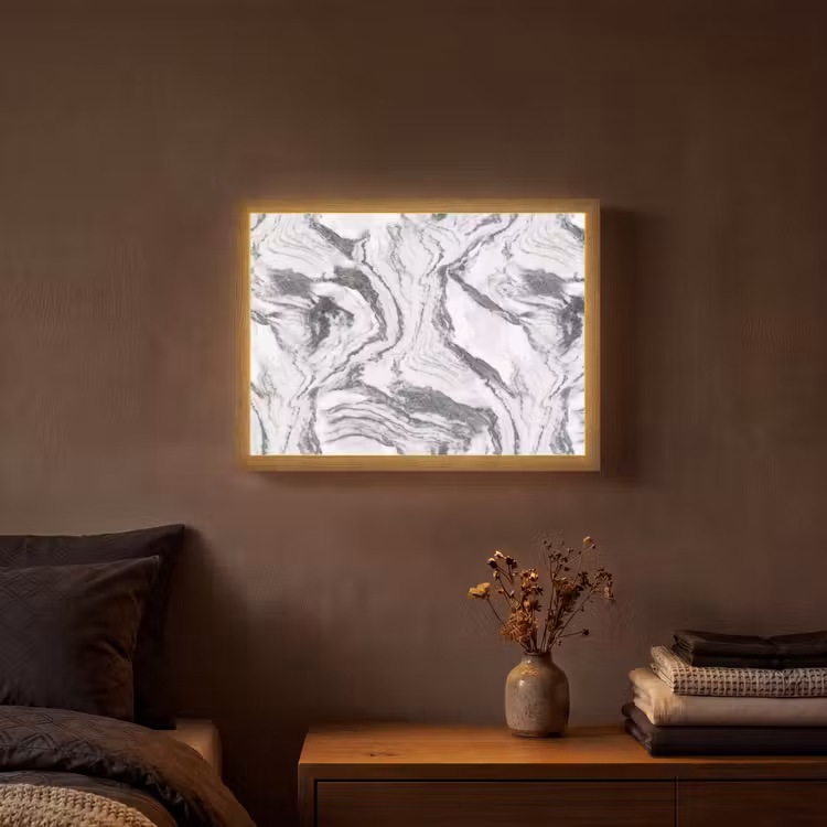 Wit - Marmer - Golvend - Grafiet Light Box met batterij (Wandlamp) middel 907 -sfeer4