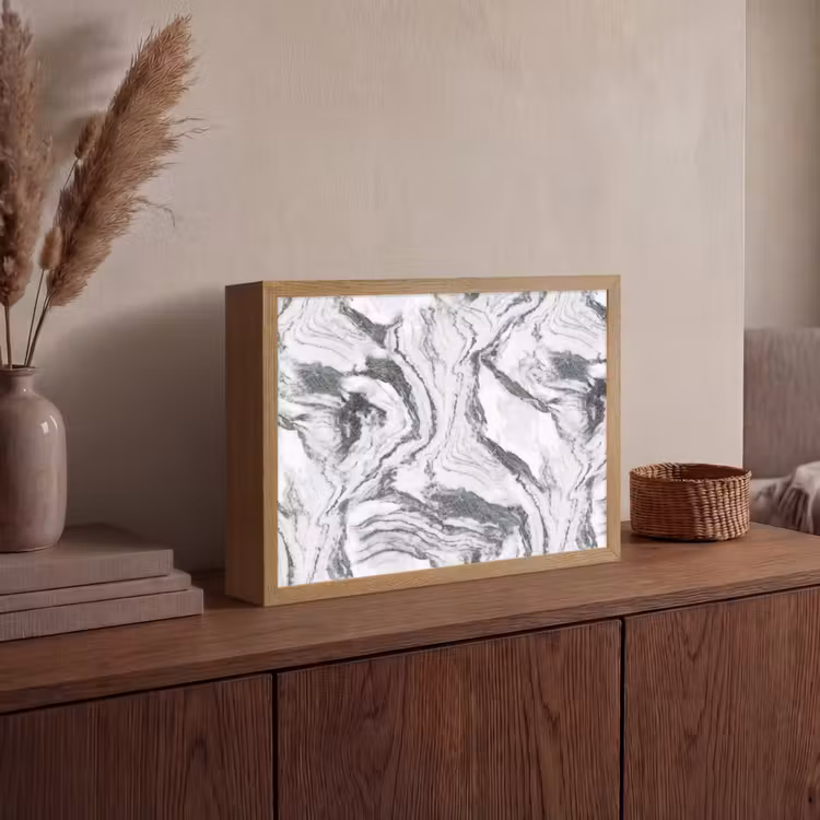 Wit - Marmer - Golvend - Grafiet Light Box met batterij (Wandlamp) middel 907 -sfeer2