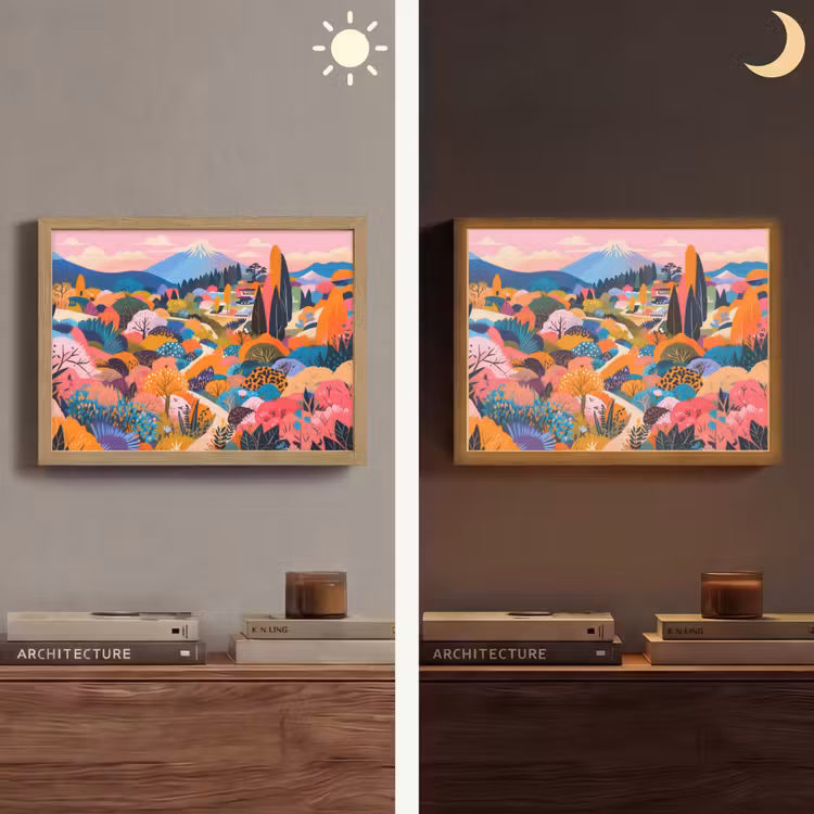 Witte bergtop - Modern - Kleurrijk Light Box met batterij (Wandlamp) middel -sfeer3