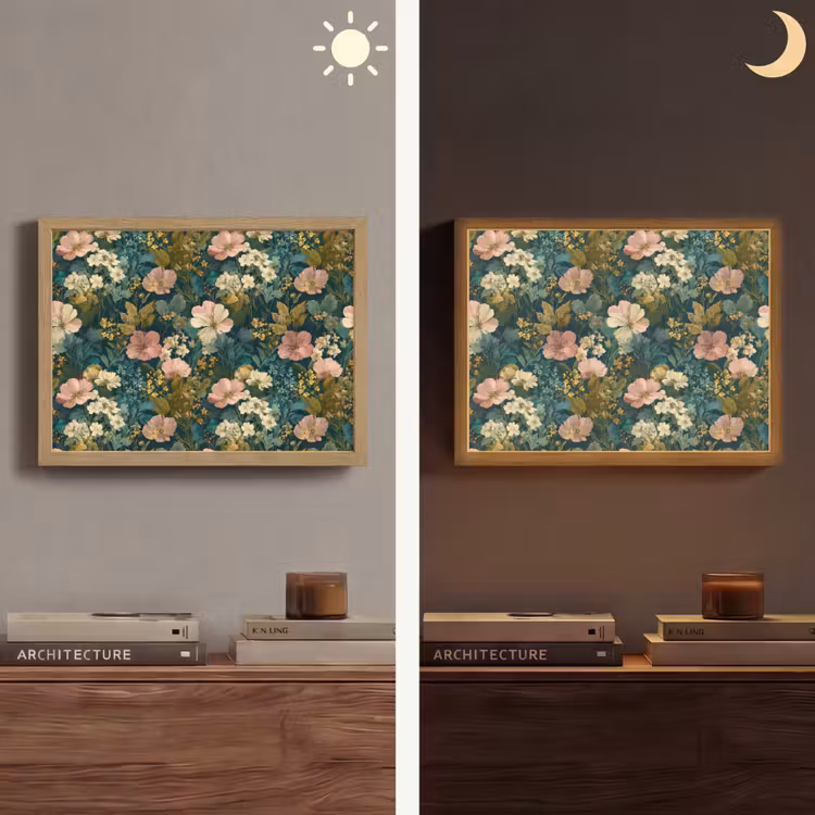 Wilde bloemen - Botanisch - Patroon - Roze - Romantisch Light Box met batterij (Wandlamp) middel 907 -sfeer3
