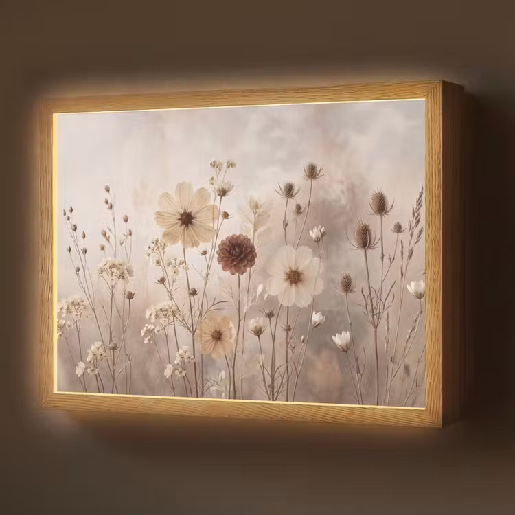 Wilde bloemen - Botanisch - Vintage - Natuur - Rustiek Light Box met batterij (Wandlamp) middel -z3d_website