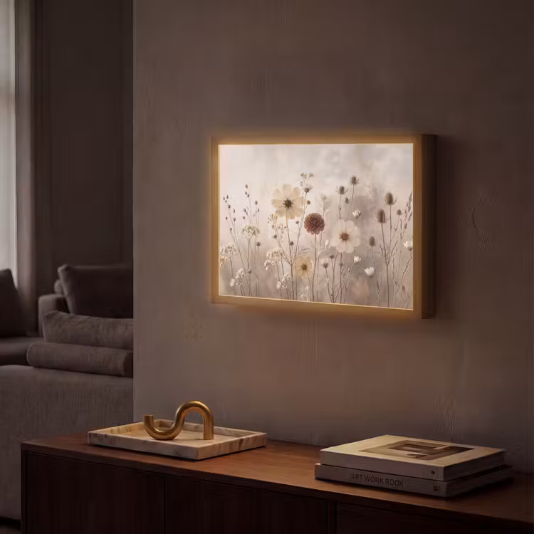 Wilde bloemen - Botanisch - Vintage - Natuur - Rustiek Light Box met batterij (Wandlamp) middel -sfeer1