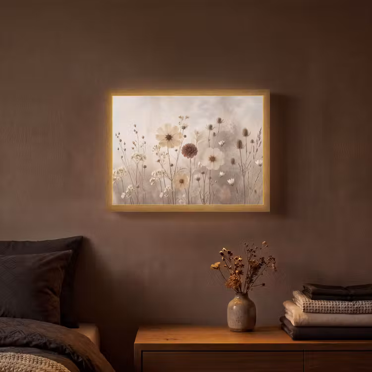 Wilde bloemen - Botanisch - Vintage - Natuur - Rustiek Light Box met batterij (Wandlamp) middel -sfeer4