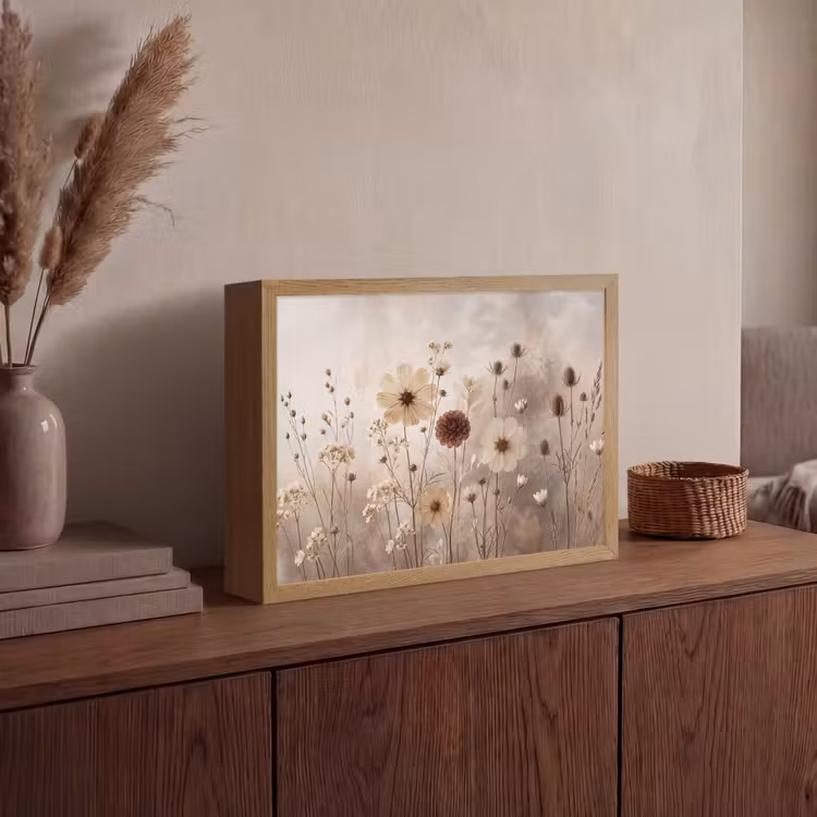 Wilde bloemen - Botanisch - Vintage - Natuur - Rustiek Light Box met batterij (Wandlamp) middel -sfeer2