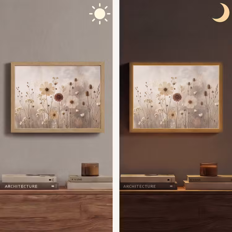 Wilde bloemen - Botanisch - Vintage - Natuur - Rustiek Light Box met batterij (Wandlamp) middel -sfeer3