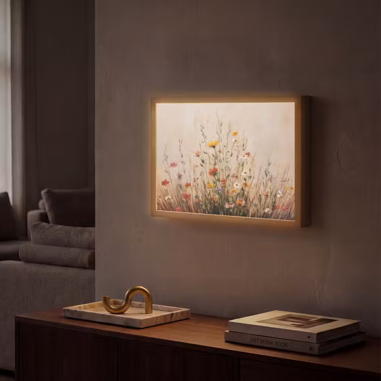 Wilde bloemen - Penseelstreken - Rustgevend Light Box met batterij (Wandlamp) middel -sfeer1